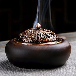 Lư Hũ Đốt Xông Trầm Hương Bằng Gỗ Tự Nhiên Tiện Tròn Nguyên Khối, Phong Cách Nội Thất Phòng Trà Đạo Sang Trọng