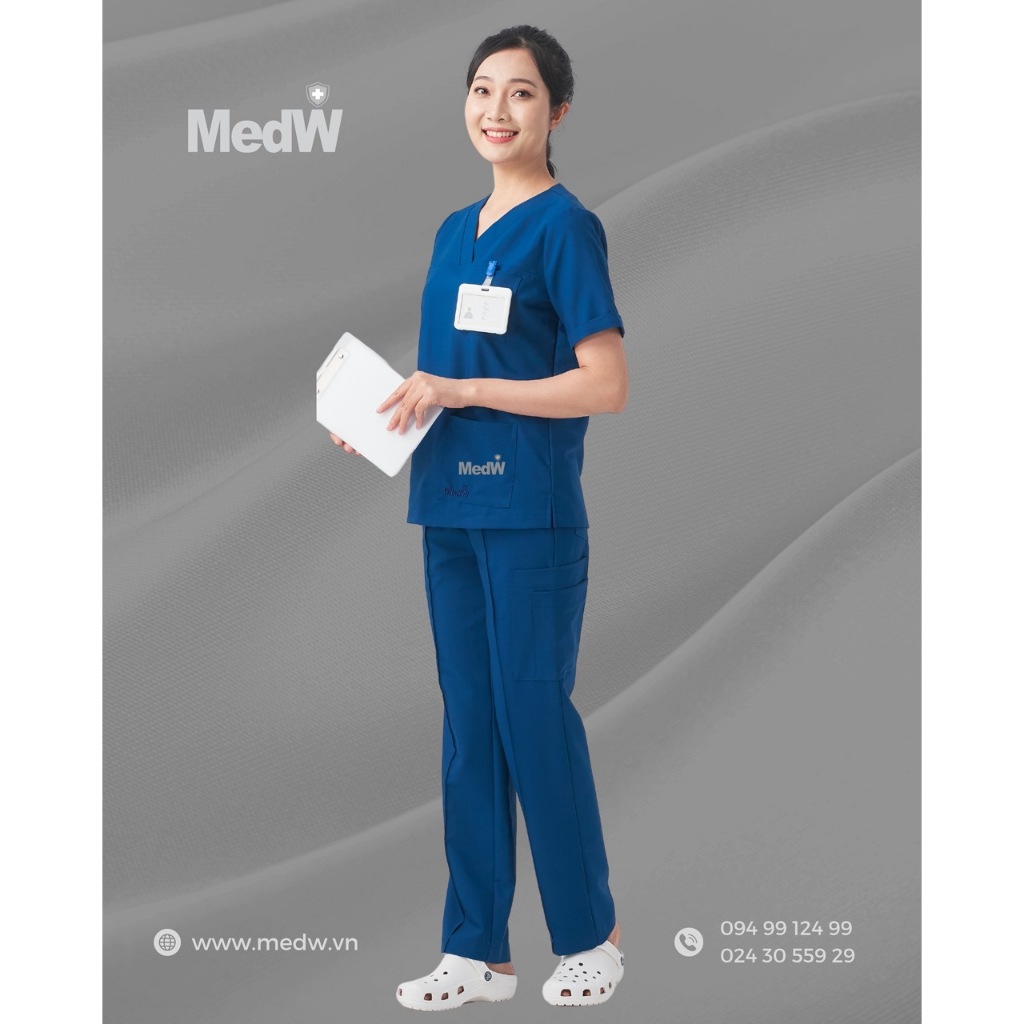 MedW® Bộ Scrubs (Nữ) Diana Caribbean Xanh Biển Sâu, Bộ Trang Phục Y Tế Bác Sĩ, Điều Dưỡng, Thẩm Mỹ Viện, Kỹ Thuật Spa