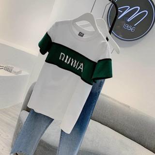 Áo thun nữ phông cộc tay cổ tròn xanh phối trắng chất cotton hè mềm mịn mát