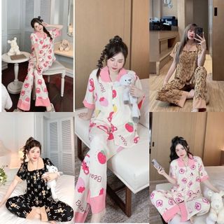 Bộ pijama bộ mặc nhà cổ sen tay ngắn quần dài chất lụa mango mịn mát 40-60kg - CHUN'S SLEEPWEAR