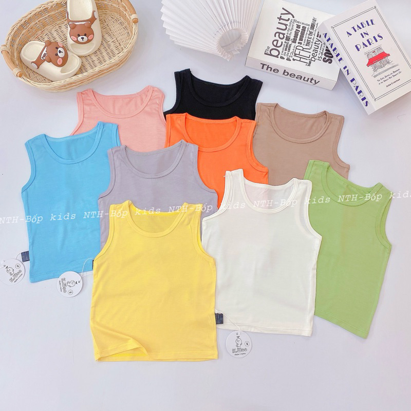Áo bún, áo ba lỗ/sát nách thun lạnh Minky Mom màu trơn siêu mềm mát cho bé trai bé gái(6-16kg)