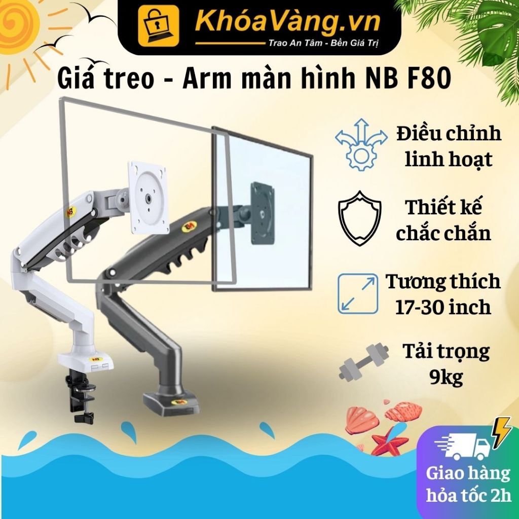Giá treo - Arm màn hình máy tính NB F80 17-30 inch, Tải trọng 9KG, Điều chỉnh linh hoạt, Xoay 360 độ