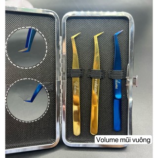 Nhíp gắp volume mũi vuông phủ nhám nano_dụng cụ mi_keo nối mi fan_quyên quyên