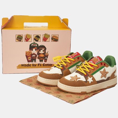 ( Hộp bánh + giấy bọc ) Giày thể thao sneaker nam nữ Unisex humburger made by F1 Enter