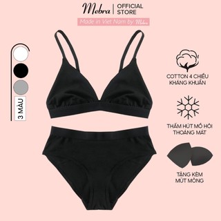 Bộ đồ lót cotton nữ màu đen áo bra không gọng mút mỏng quần tam giác đai to gợi cảm cá tính Mebra