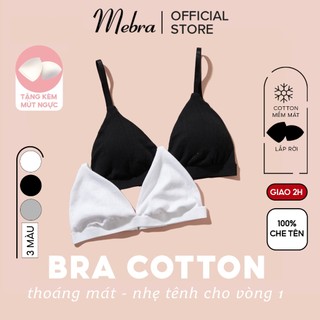 Áo lót bralette nữ không gọng mút mỏng cotton thấm hút có khe nhét mút kháng khuẩn thoáng khí mát mẻ Mebra A008+A027