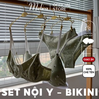 Bộ đồ lót nữ cotton kiểu bikini áo không gọng có mút mỏng lắp rời quần lót tam giác chun trắng mát mẻ Mebra