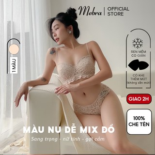 Bộ đồ lót ren màu nu áo cup chéo có gọng nâng quần lót tam giác không viền may co giãn mềm mại Mebra