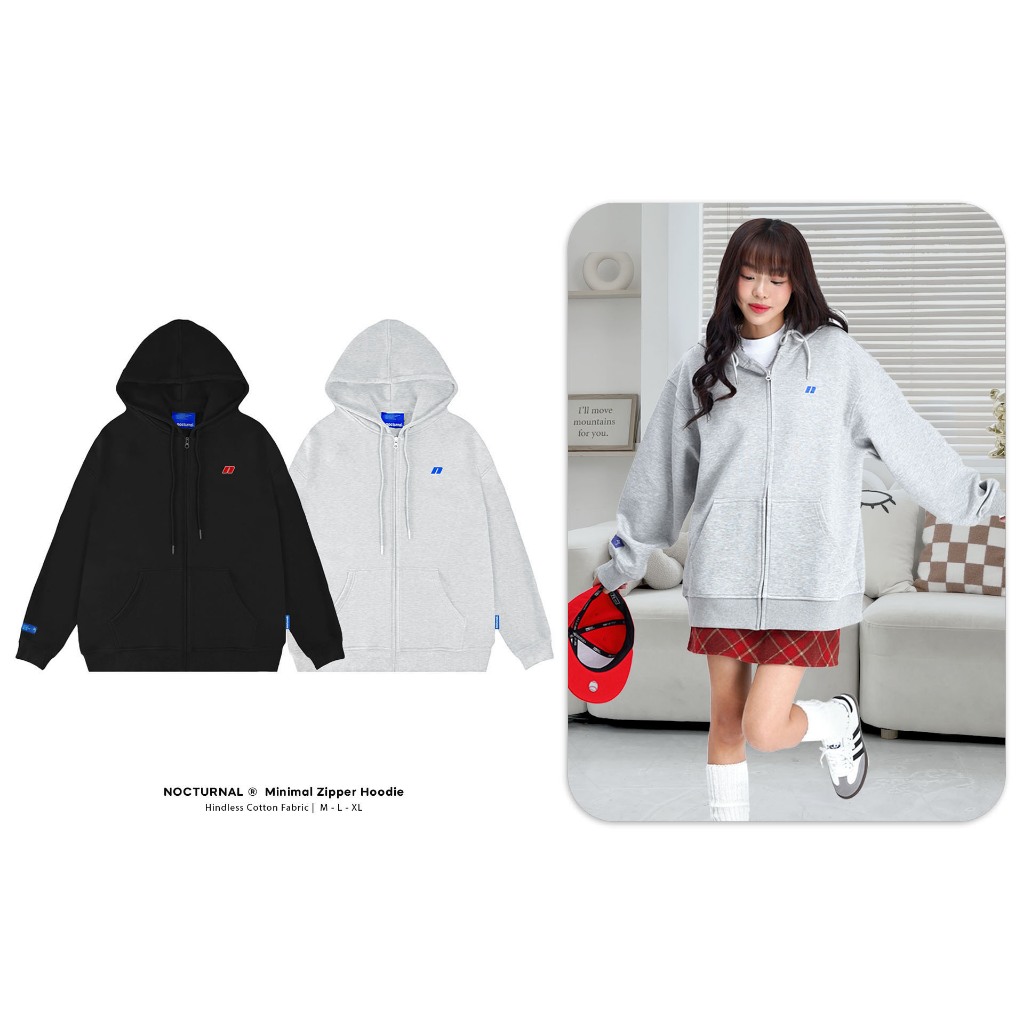 Áo Hoodie Zip Minimal NOCTURNAL Vải 2 Da Chống Nắng Tốt Hindless Fabric Unisex Local Brand | BigBuy360 - bigbuy360.vn