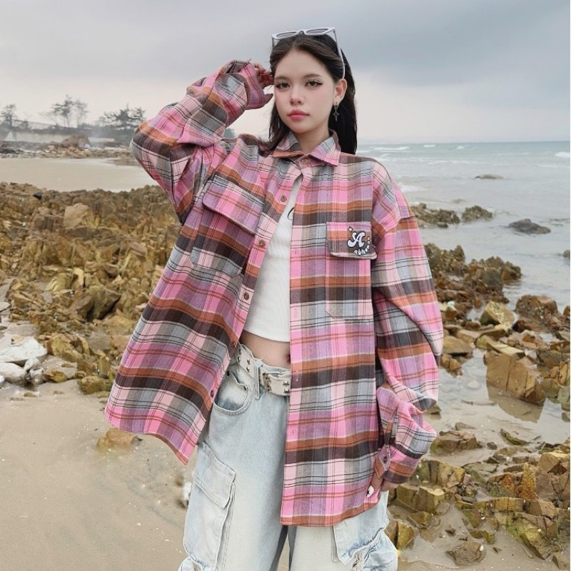 ÁO SƠ MI CARO FLANNEL AB HOUSE MÀU PINK BROWN SIZE L