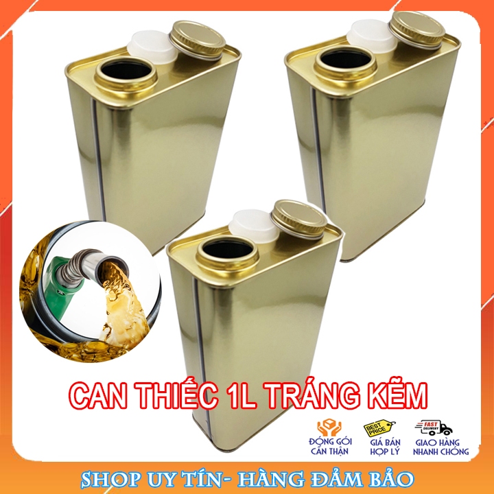Gói 3 cái can thiếc tráng kẽm 1 Lít đựng mẫu hóa chất, xăng dầu có nắp trong, nắp ngoài