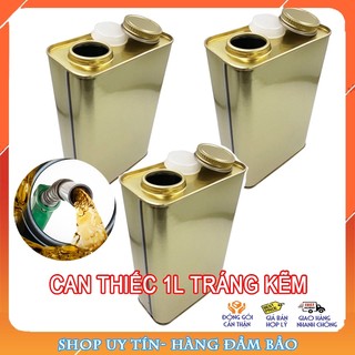 Gói 3 cái can thiếc tráng kẽm 1 Lít đựng mẫu hóa chất, xăng dầu có nắp trong, nắp ngoài