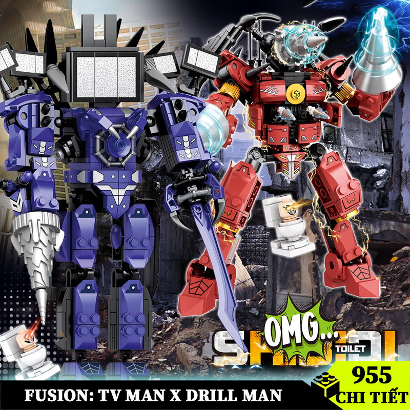 ĐỒ CHƠI LẮP RÁP LEGO FUSION TITAN TV MAN X DRILL MAN, BỘ LEGO CHO BÉ TRAI MÔ HÌNH LẮP RÁP LEGO TV MAN SKIBIDI TOILET