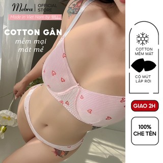 Bộ đồ lót cotton gân có gọng TẶNG MÚT mỏng lắp rời mềm êm hồng trái tim đỏ cam ngọt ngào Mebra