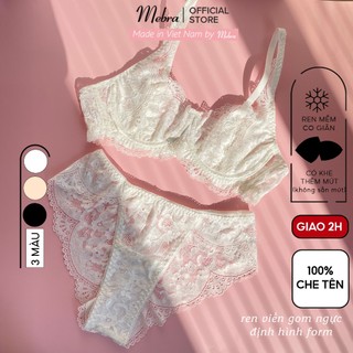 Set đồ lót ren nữ trắng ngọc gợi cảm có gọng nâng tạo khe 2 lớp lót không mút không lộ Mebra