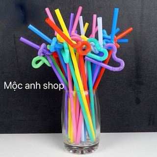 Gói 100 ống hút tạo hình nghệ thật, ống hút nước nhựa xoắn