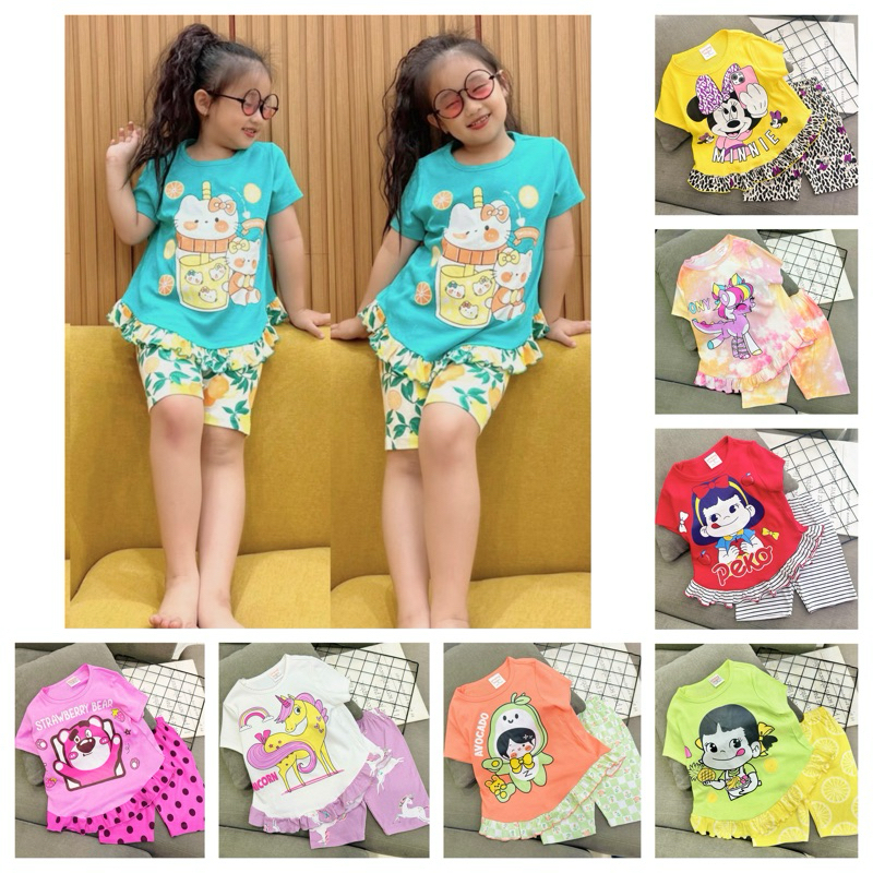11-24kg bộ babydoll tay ngắn quần lửng bé gái thun borip đẹp mềm co giãn siêu cưng 087