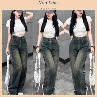 Quần Bò girl phố ống Xuông phối đồ chất Quần jean bò ống rộng dáng suông nữ màu xanh mài chất mịn đẹp thời trang