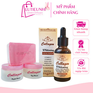 Combo Xà phòng rửa mặt - Kem ngày và đêm Collagen Plus Vit E 701 + serum 701