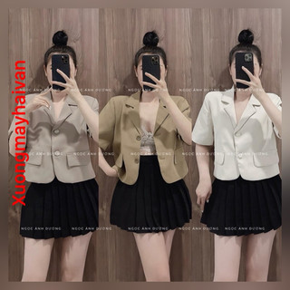 HV - Áo blazer croptop ngắn tay, áo khoác cổ vest dáng lửng nhiều màu
