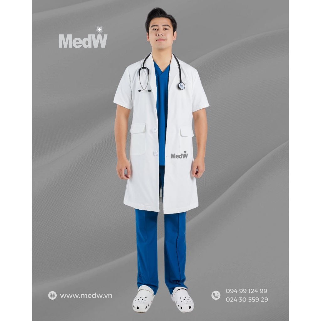 MedW® Apollo (Nam, Ngắn Tay, Túi Hộp) Áo Blouse Dược Sĩ Pháp Ngắn Tay Thiết Kế Cách Tân Trang Trọng Thẩm Mỹ Lịch Lãm