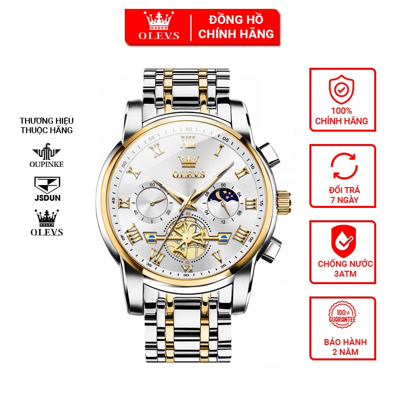 Đồng hồ nam Olevs cao cấp size 42mm,Đồng hồ dây thép dành cho nam chống nước chống gỉ,Đồng hồ đeo tay lịch ngày đêm