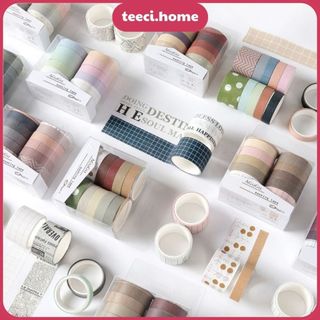 Hộp 10 Cuộn Băng Keo Washi Tape Băng Dính DIY Băng Dán Trang Trí Bullet Journal Nhật Ký Sổ Lưu Niệm TEECI D077