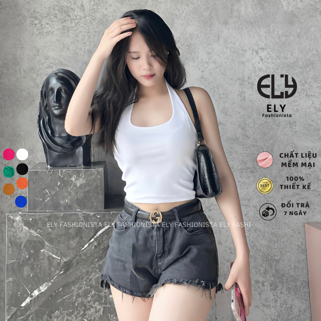 Áo croptop nữ ôm kiểu dáng bra cổ yếm ba lỗ hở lưng hàng đẹp 2 lớp vải cotton borip 4 chiều tập yoga EL274 | BigBuy360 - bigbuy360.vn