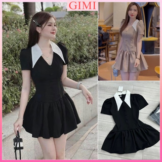 💕đầm xoè đen phối cổ trắng tay bồng kt💕gimi