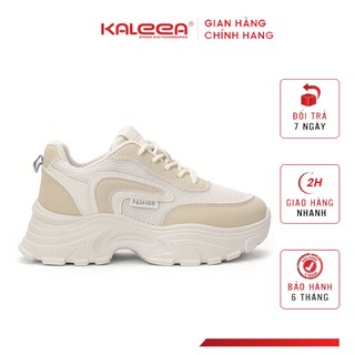 Kaleea - Giày Thể Thao Nữ Độn Đế 5p Phối Màu Chất Da Phối Lưới Đi Thoáng Chân - T141