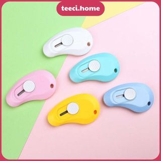 Dao Cắt Giấy Dọc Rọc Giấy Kích Thước Nhỏ Mini Bỏ Túi Hình Quả Bơ Có Nút Bấm Tự Thu Lưỡi Dao Nhiều Màu TEECI D107