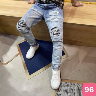 Quần jean nam xanh nhạt rách gối chất bò cao cấp co dãn 4 chiều cực đẹp, quần rin nam HD 9400 Nhiều Mẫu Mới