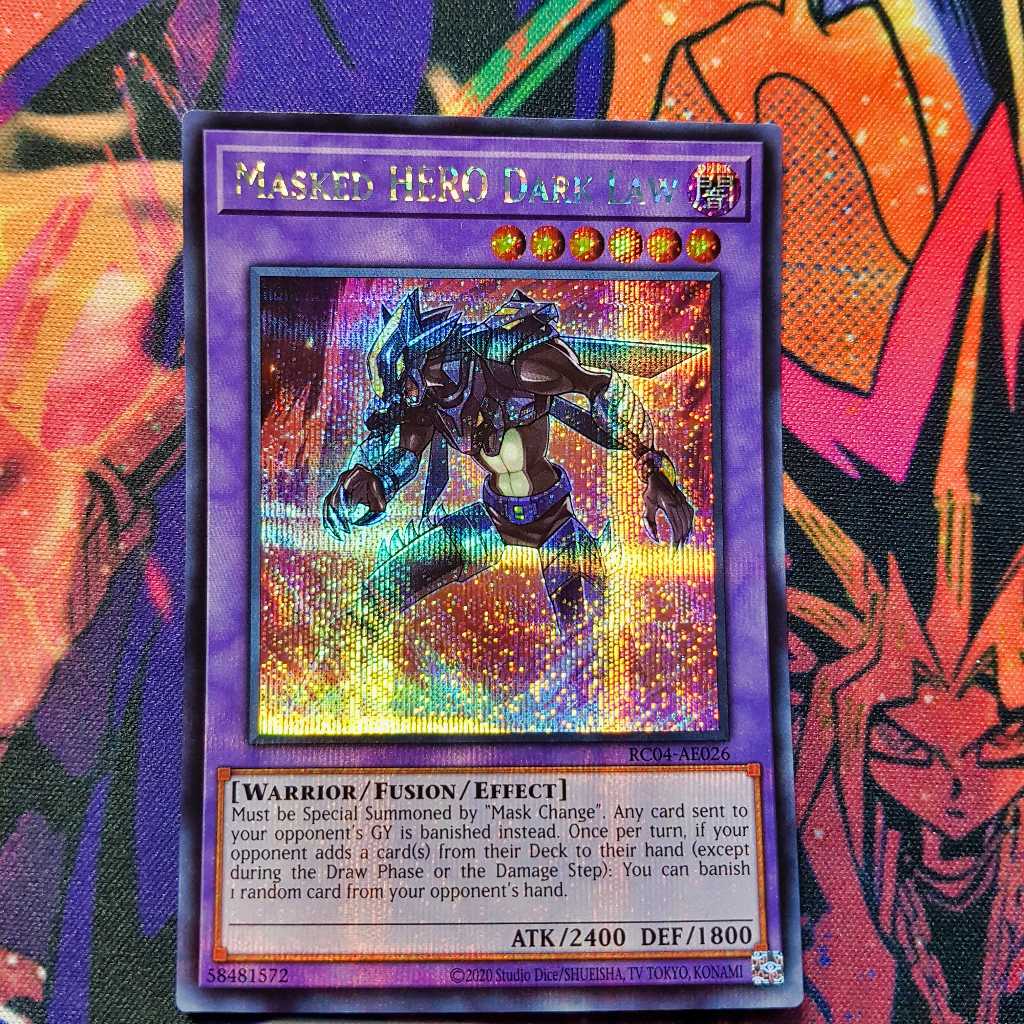 Thẻ bài Yugioh chính hãng | Masked HERO Dark Law (AE) | Secret rare.