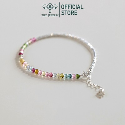 Lắc tay bạc nữ TLEE, vòng tay tuamaline hạt đá tròn màu sắc mix hạt bạc vỡ đối xứng nhẹ nhàng TLEE JEWELRY LT0350