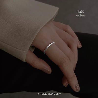 Nhẫn bạc nữ TLEE, nhẫn hình vỏ thân cây điều chỉnh size cá tính TLEE JEWELRY