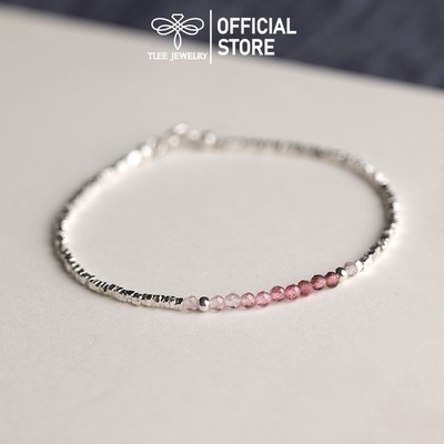 Lắc tay bạc nữ TLEE, vòng tay hạt đá tuamaline màu sắc mix điểm giữa vòng hạt bạc vỡ xinh xắn TLEE JEWELRY LT0303