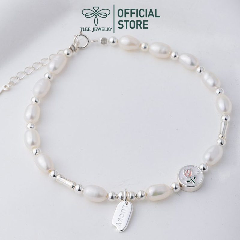 Lắc tay bạc nữ TLEE, vòng tay mặt hoa TULIP LUCKY mix charm trai nuôi dáng giọt nước nữ tính TLEE JE