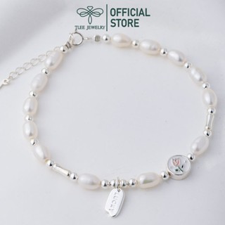 Lắc tay bạc nữ TLEE, vòng tay mặt hoa TULIP LUCKY mix charm trai nuôi dáng giọt nước nữ tính TLEE JEWELRY LT0341