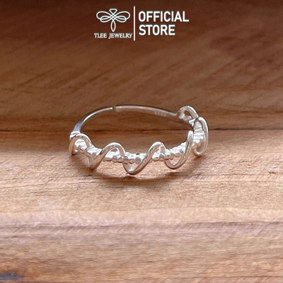 Nhẫn bạc nữ TLEE, nhẫn sóng hạt trơn basic tự điều chỉnh size TLEE JEWELRY
