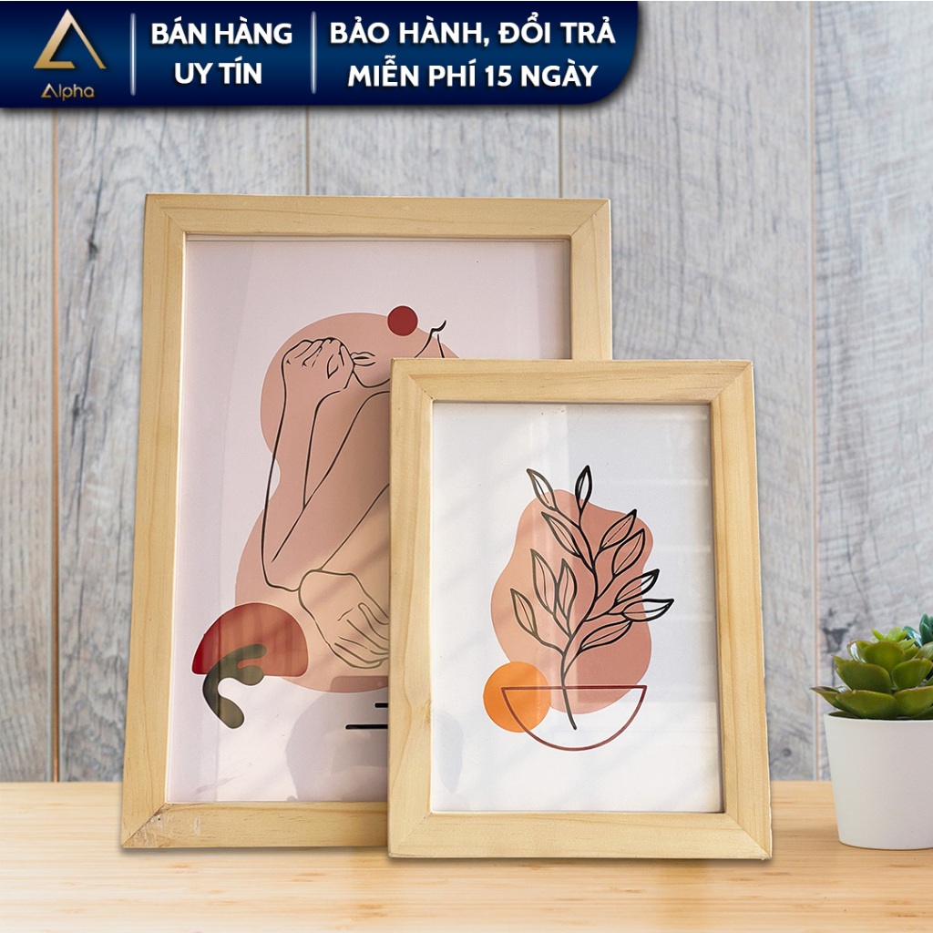 Khung ảnh gỗ A4 A5 để bàn & treo tường ALPHA, khung tranh gỗ trang trí 21x30, 15x21