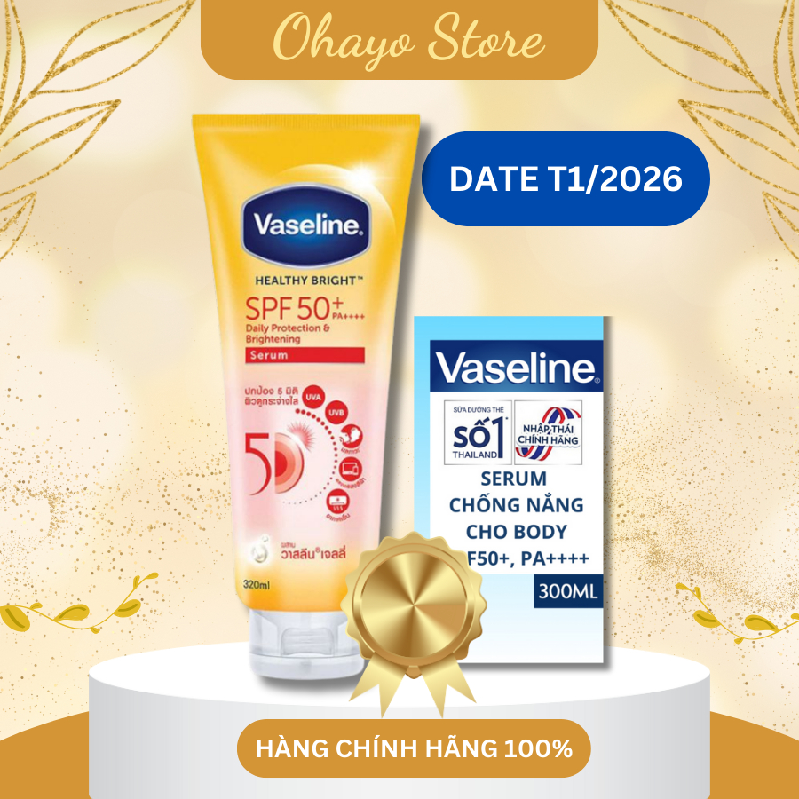 Kem chống nắng Body Vaseline 50x bảo vệ da với SPF 50+ PA+++ 300ml, Kcn Vaseline nội địa thái, chất kem mịn, thấm nhanh.