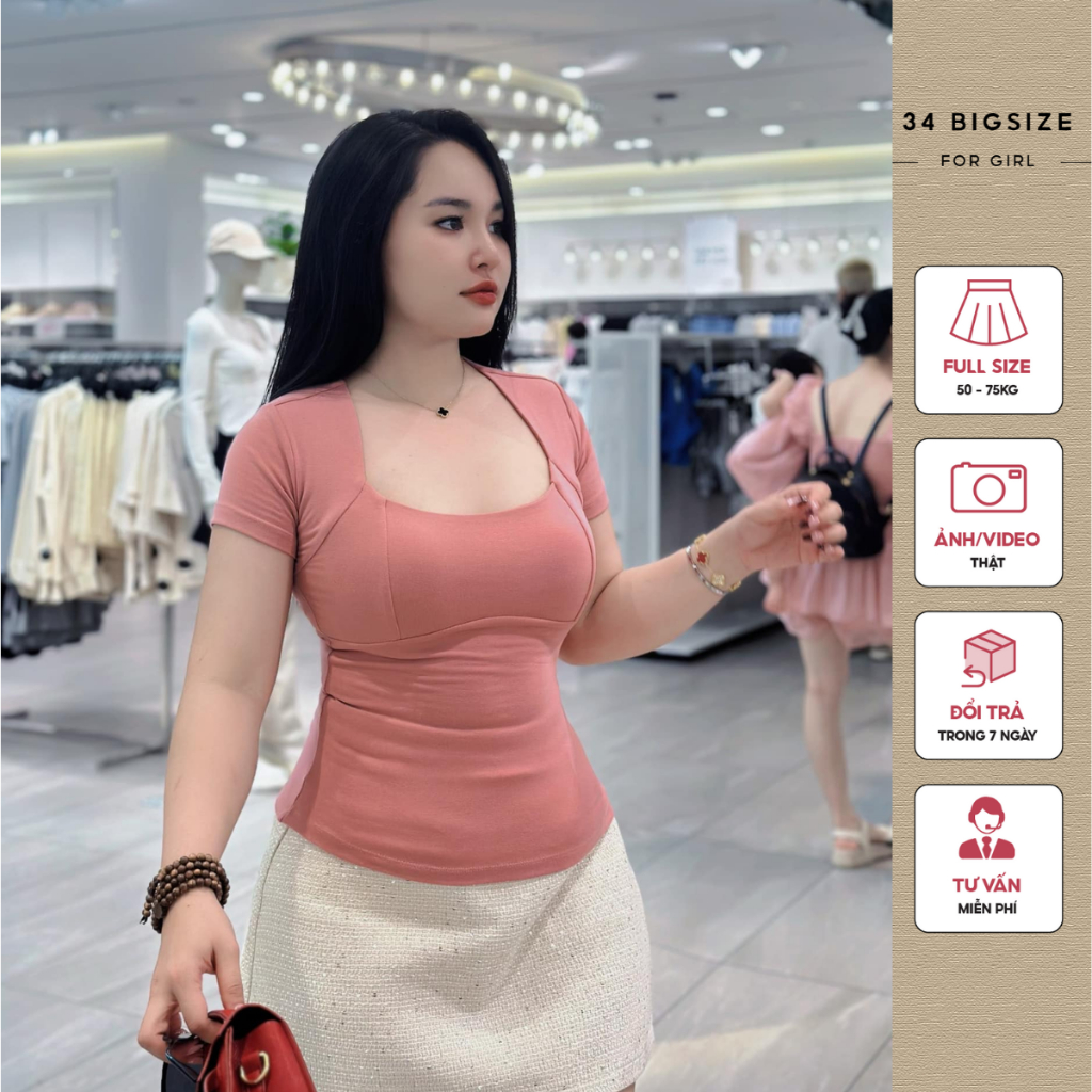 Áo thun hở lưng 34AT019 34 Bigsize, Áo thun bigsize cho nữ, áo kiểu trẻ trung ôm body sexy sang chảnh