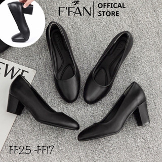 Giày tiếp viên hàng không nữ đế vuông mũi tròn [da thật] mềm mại, cao gót công sở bít mũi 3 5 7 phân big size FFAN STORE