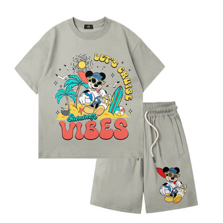 Set bộ Mickey Vibes cho bé trai bé gái màu xi măng hàng cao cấp nhà Tilini size từ 18-50 cân