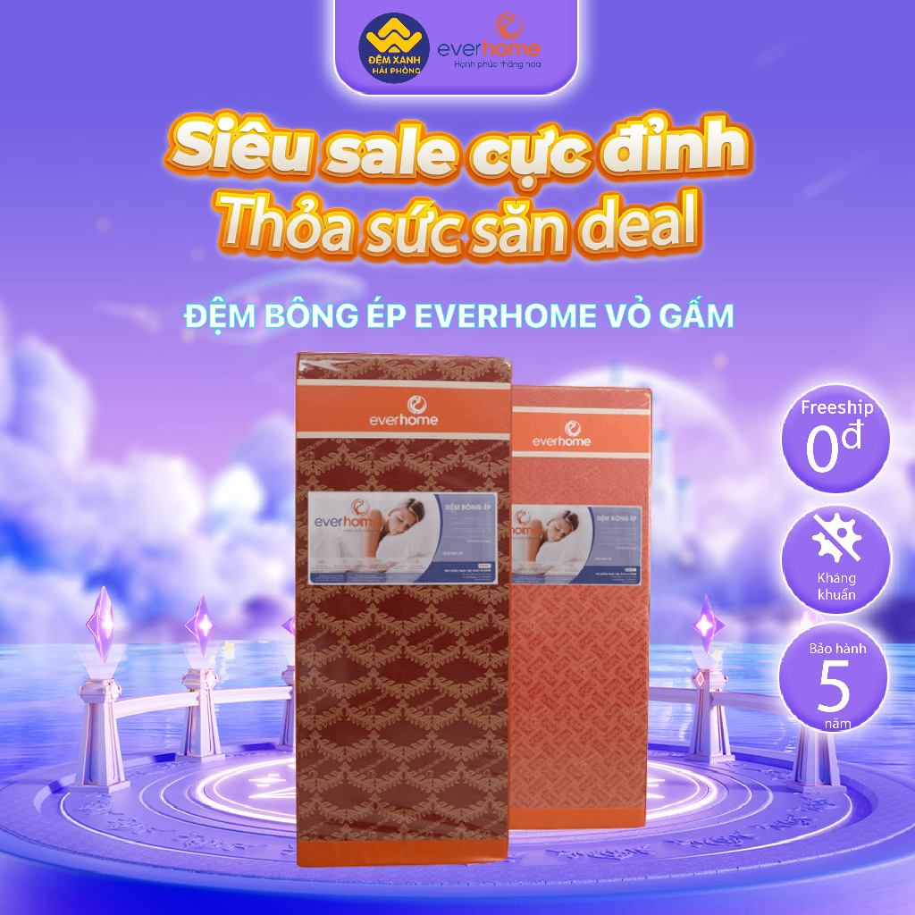Đệm bông ép EVERHOME vỏ gấm - bảo hành chính hãng 5 năm