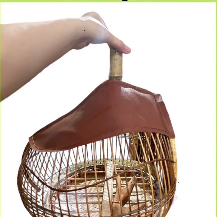 Lồng chim cu gáy chất liệu da dáng quả đào cửa dơi kèm móc mỏ hạc gỗ đầy đủ phụ kiện Birdcages