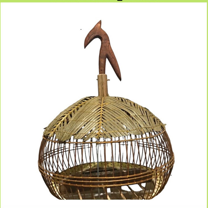 Lồng nuôi chim cu gáy tròn quả bóng được lợp lá vạn tuế có mỏ hạc Birdcages