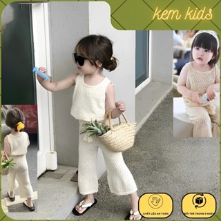 Set đồ cho bé gái KEMKIDS bộ đồ len mongtogi áo ba lỗ quần dài ống loe thoáng mát cho bes từ 8-21kg