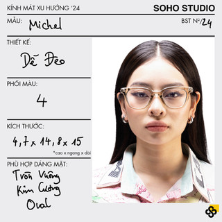  Gọng kính MICHEL Soho Studio form chữ nhật unisex thiết kế mới