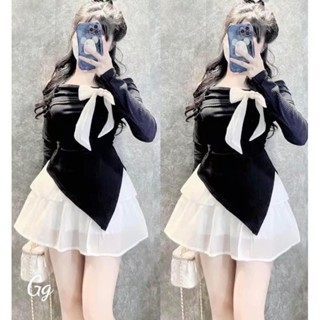  SET ÁO BẸT VAI ĐÍNH NƠ TAY DÀI TÀ NHỌN  + CHÂN VÁY VOAN TƠ  CÓ QUẦN TRONG MẪU MỚI 2024 